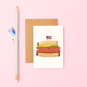Mini carte sandwich au pastrami | Salutation de charcuterie new-yorkaise | Petit cadeau gourmand | Petite note pour le déjeuner | Papeterie amusante