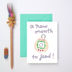 Grappige nieuwe babykaart | Tamagotchi-kaart | Kaart voor pasgeboren baby | Nieuwe kaart voor ouders | Kaart voor babyjongen | Kaart voor babymeisje