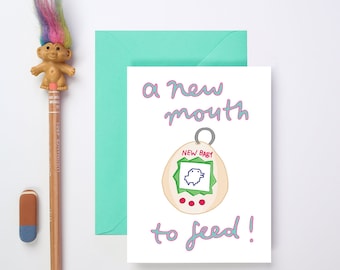 Nouveau bébé drôle | Carte Tamagotchi | carte postale pour nouveau-né | Carte pour nouveaux parents | carte bébé garçon | Carte bébé fille