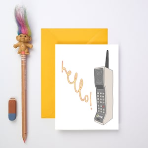 Hello! Brick Phone Greeting Card | Funny Card | Just Because Card | Thank You Card | Friendship Card | Birthday Card | Retro Card