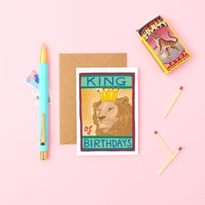 King of Birthdays Lion Card | Masculine Birthday Card for Him | Regal Birthday Card | Funny Lion Birthday Card | King of the Jungle Mini A7