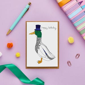 HAPPY BIRTHDAY! hand drawn card - illustrated cards - birthday card - illustration - funny cards - duck - for him - animal card - granddad
