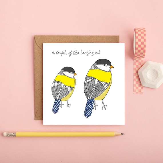 A Couple of Tits Hanging Out Blue Tit Funny Greeting Card Funny