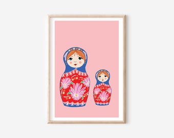 Russian Dolls Print | Matryoshka Print | Russian dolls Wall Art | Mum Birthday Gift | Mother's Day Gift | Nursery Wall Art
