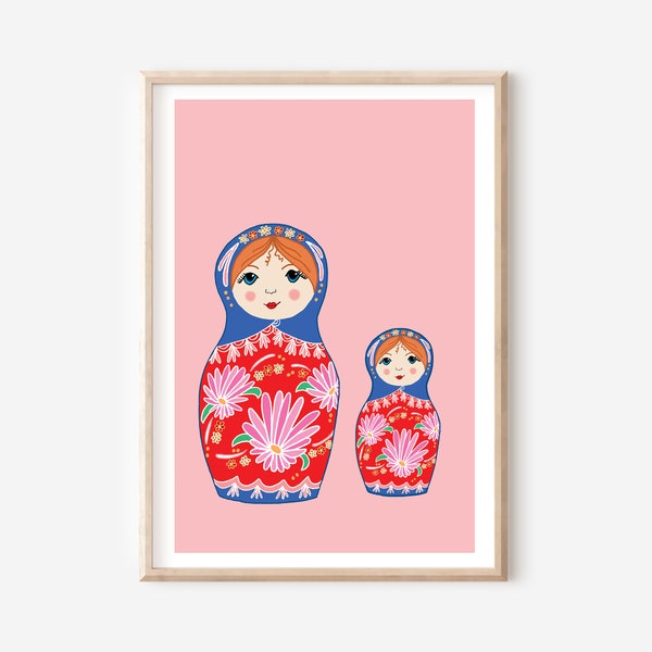 Impresión de muñecas rusas / Impresión de Matryoshka / Arte de pared de muñecas rusas / Regalo de cumpleaños de mamá / Regalo del día de la madre / Arte de pared de guardería