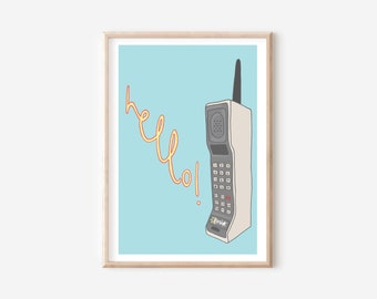 HELLO! Brick Phone Print | 90's Fun Wall Art | Mobile Phone Print | Brick Phone Illustration | Trigger Happy TV Phone