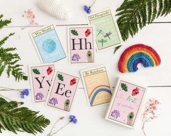 The A-Z of Wonders, ABC cards, flash cards for kids, A-Z cards, tarot cards, alphabet cards, homeschooling cards, Montessori, Waldorf toys