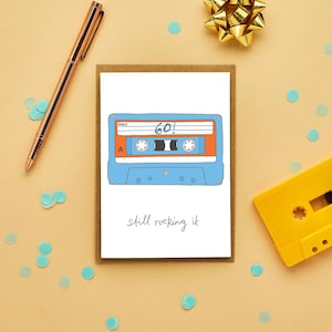 60 And Still Rocking It! 60th Birthday Card! | Cassette Tape | Funny 60th Card | Sixtieth Birthday Card | Retro Birthday Card | Male Card