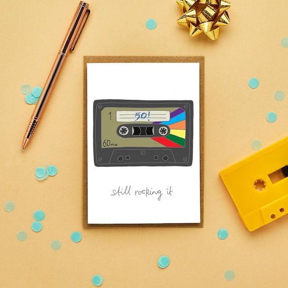 50 And Still Rocking It! | 50th Birthday Card | Fiftieth Birthday Card | Fifty Year Old | Cassette Tape Card | 50 Years Old | Male Birthday