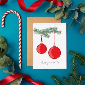 Carte de Noël amusante pour lui | « J'aime vos couilles » | Carte de vœux humoristique pour homme | Cadeau de Noël coquin pour lui
