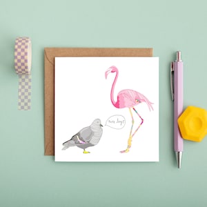 Mooie benen! Grappige Vriendschapskaart | Grappige Verjaardagskaart | Bedankkaart | Flamingo Wenskaart | Pigeon Wenskaart | Ik denk aan je