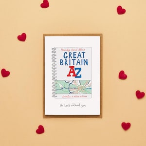 Lustige UK Karte Jubiläumskarte | Valentinstag Karte | Liebe Grußkarte | Ich bin ohne dich verloren Grußkarte | A-Z Karte