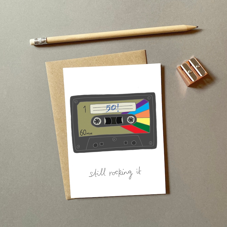 50 And Still Rocking It 50th Birthday Card Fiftieth Birthday Card Fifty Year Old Cassette Tape Card 50 Years Old Male Birthday image 2