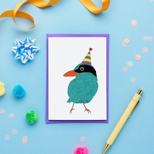 Green Magpie Birthday Card | Tropical Bird Birthday Card | Colourful Birthday Card | Kids Birthday Card | Teenager Birthday Card