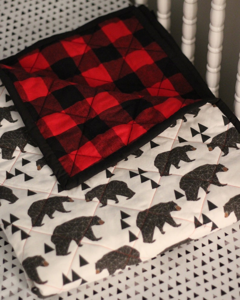 Buffalo Plaid Bedding Baby Boy Crib Geometric Bear Blanket And Quilt Woodland Theme