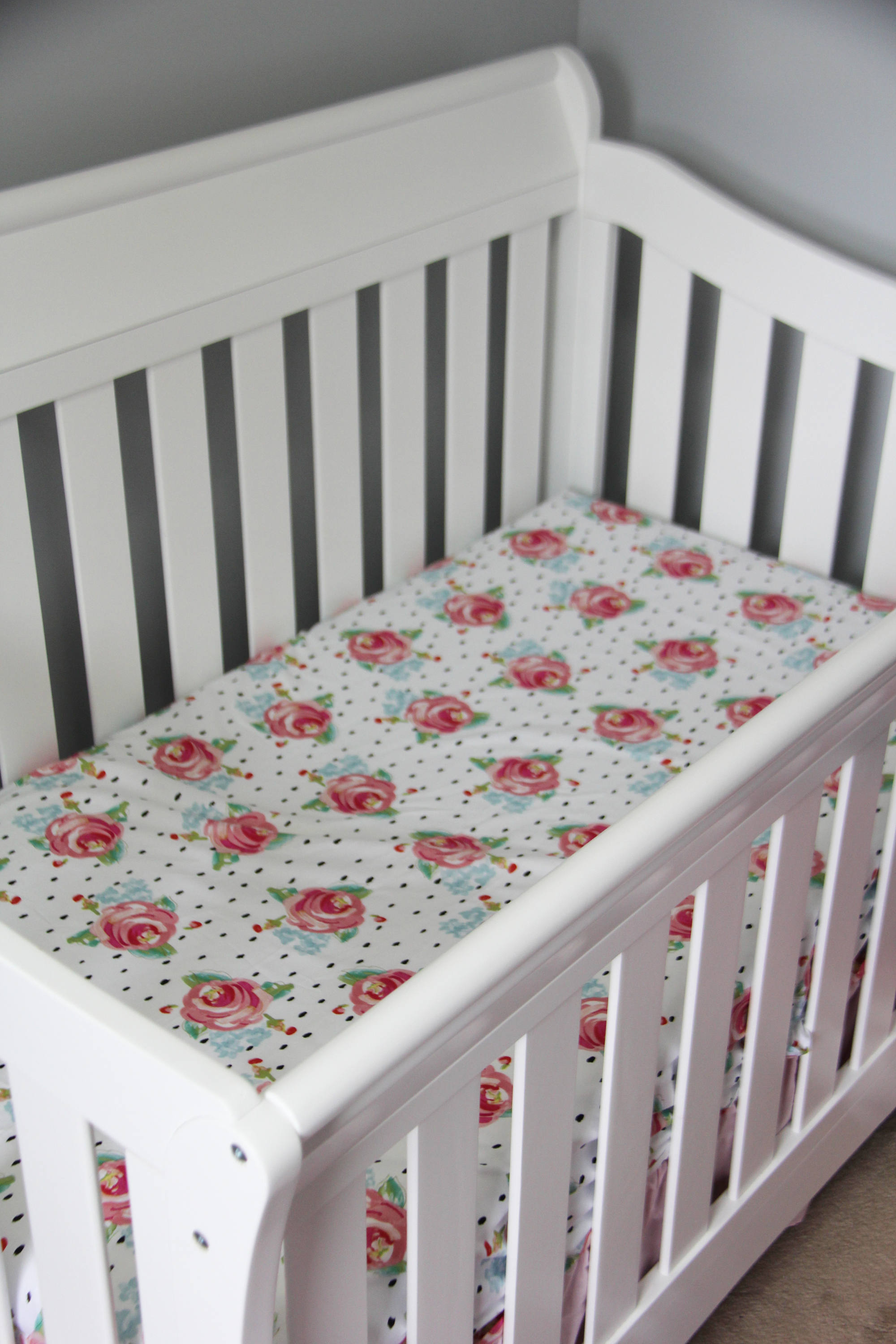 Rose Crib Sheet for Baby Girl. Floral Fitted Crib Sheet. Etsy