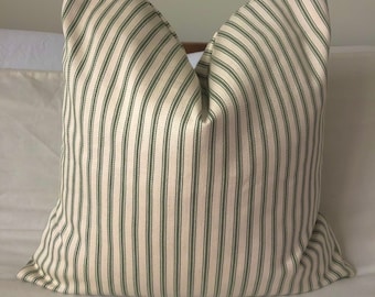 French country pillow cover, large scatter cushion, farmhouse cushions, French vintage, Olive green ticking striped cushion cover