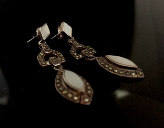 Boucles D'oreilles Vintage En Argent Plaqué Avec Plaque De Nacre Naturel - Modèle 337, Occasion
