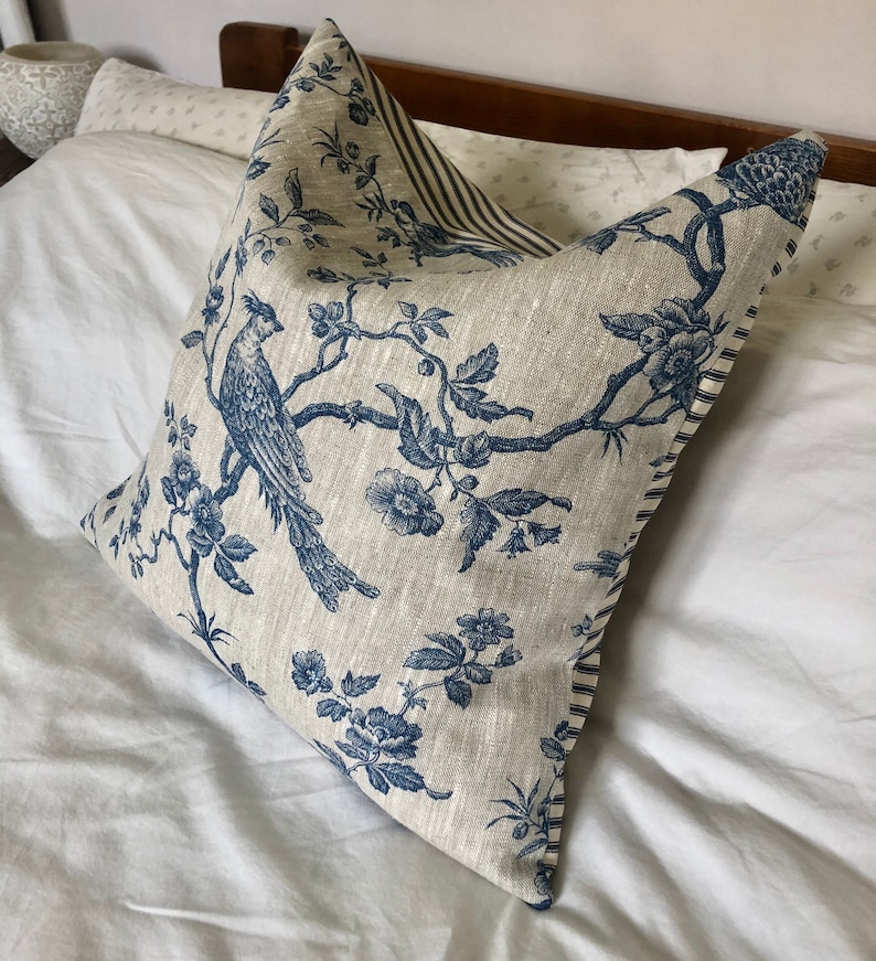 French Vintage Vintage Linen Linen Bedding Blue Toile De Etsy UK