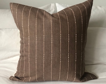 Brown striped pillow cover, Ethnic pillow cover, tobacco cushion, bohemian home decor, extra large throw, living room decor