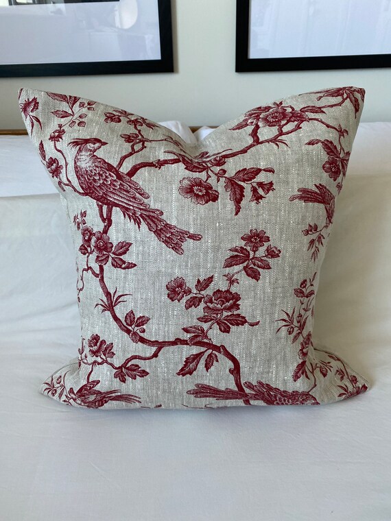 French Country Pillow Cover Vintage Linen Bedding Red Toile - Etsy