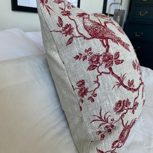 French country pillow cover, vintage linen bedding, wine red toile de jouy, french linen bedding, farmhouse decor, christmas decor pillows