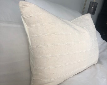 Neutral textured pillow cover, cream cushions, bohemian home decor, large bolster cushions, oblong cushion cover