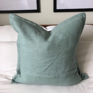 Green linen cushion cover, flange edging linen cushion, french vintage linen, extra large cushion covers image 5