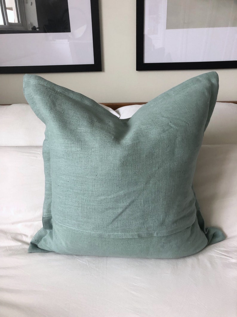 Green linen cushion cover, flange edging linen cushion, french vintage linen, extra large cushion covers image 5