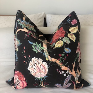 Black floral pillow covers, moody maximalism, dark botanical fabric, vintage decor, oriental cushion cover, eclectic home decor