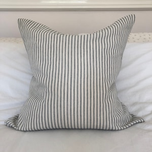 French country pillow covers, Farmhouse cushion covers, charcoal grey ticking cushion, french vintage decor, striped cushion