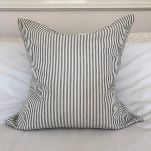 French country pillow covers, Farmhouse cushion covers, charcoal grey ticking cushion, french vintage decor, striped cushion