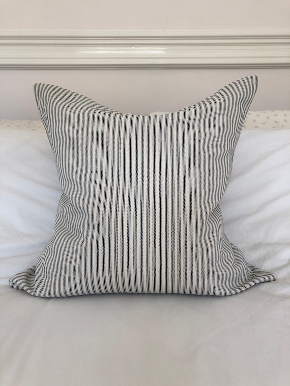 Grey Ticking Cushion French Vintage, Shabby Chic Outdoor Pillows