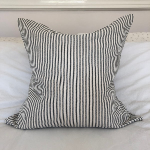 French country pillow covers, Farmhouse cushion covers, charcoal grey ticking cushion, french vintage decor, striped cushion