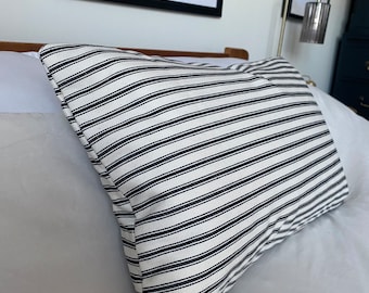 Farmhouse cushion covers, bolster cushion cover, black stripe ticking pillows, French vintage decor