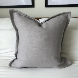 Light grey cushion cover, oxford edging linen cushion, french vintage linen, extra large cushion covers