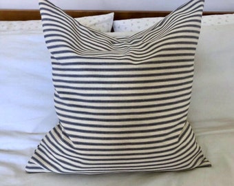 Coastal pillow covers, French vintage pillow covers, blue stripe ticking cushion, nautical decor,