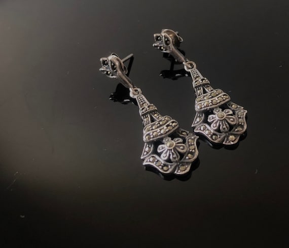 Boucles D'oreilles Anciennes En Argent Massif / Sterling - Fermoir Clips - État Bon