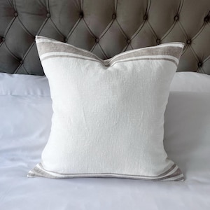 Stripe linen pillow covers, beige linen bedding, Taupe and white linen cushion, european linen bedding, farmhouse decor,