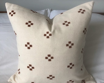 Ivory pillow cover, rust orange cushions, eclectic decor, handwoven cushion cover