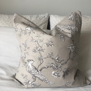 French Vintage Toile de Jouy Cushion Cover, Beige Linen Pillow