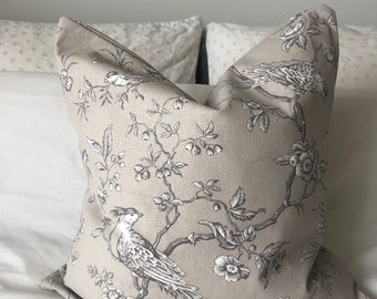 French Vintage Toile de Jouy Cushion Cover, Beige Linen Pillow