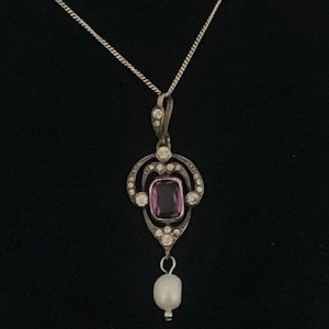 Antique Jewellery, victorian pendant, Art nouveau necklace, Christmas gift for wife, pearl lavalier necklace