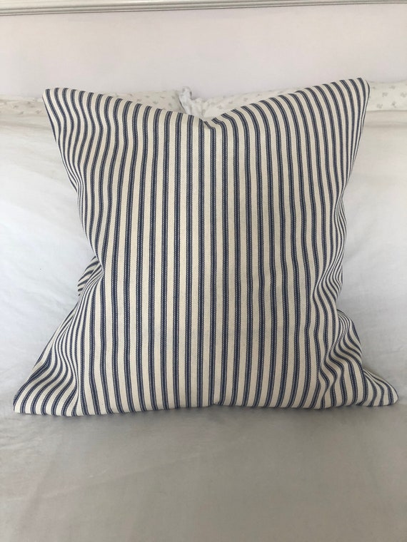 Nautical Throw Pillow Cover, Blue Stripe Cushions, Big Pillow