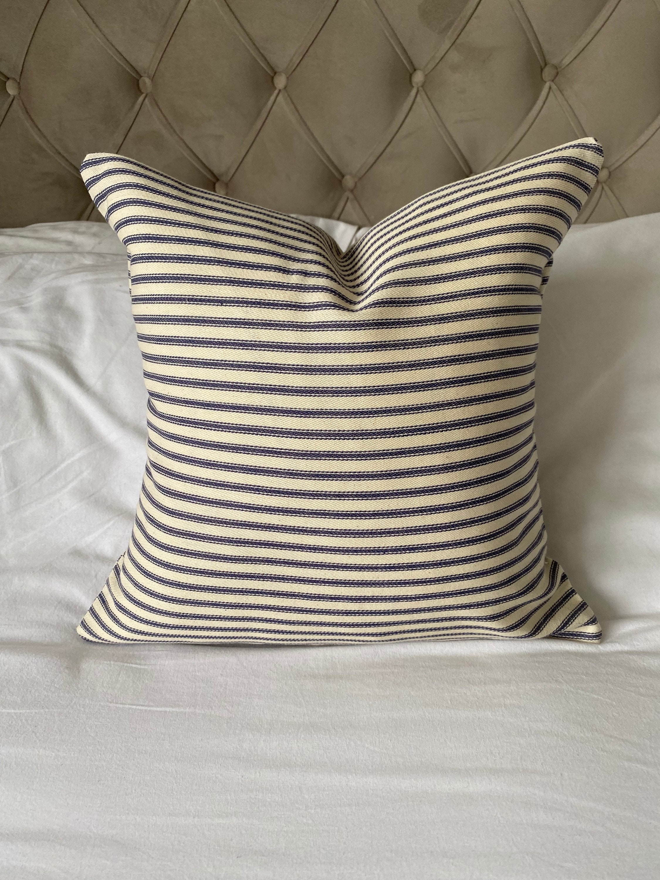Coastal pillow covers, Blue stripe ticking cushions, French vintage pillow covers, nautical decor,