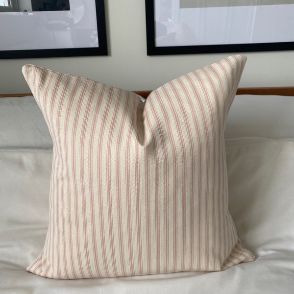 French country pillow cover, large scatter cushion, farmhouse cushions, French vintage, blush pink ticking striped cushion cover