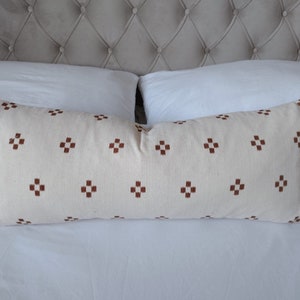 long bolster pillow cover, burnt orange pillow cover, Large lumber pillow, eclectic home decor, rust brown and ivory pillows, Hmong cushion