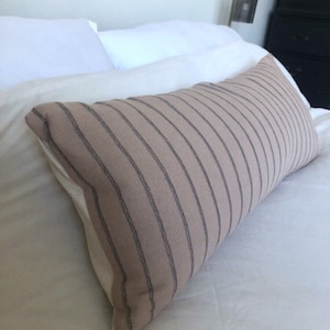 Long body pillow cover, extra long lumbar pillow cover, boho home decor, neutral woven cotton cushion, brown stripe bolster