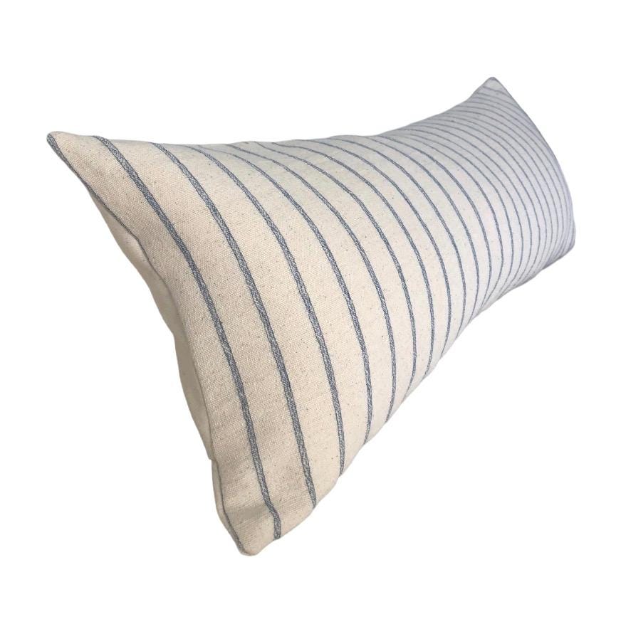Trade AM Federa Cuscino Misto Cotone E Lana, Righe Blu E Bianche, 35x28 Cm, Fatto A Mano In India - 6