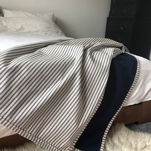 Navy Blue throw blanket - french farmhouse ticking stripe - vintage decor - blanket throw